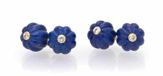 Appraisal: A Pair of Karat Yellow Gold Lapis Lazuli and Diamond