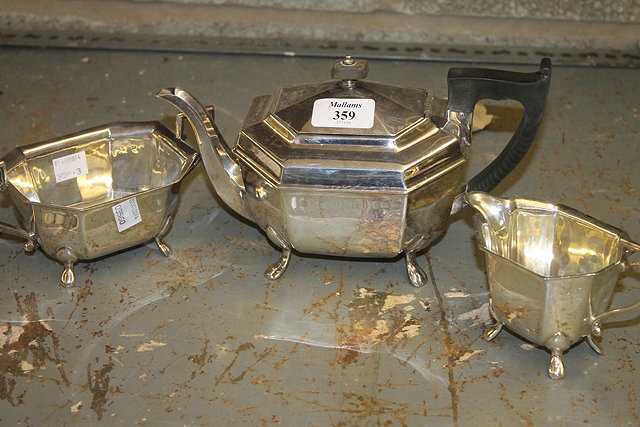 Appraisal: A THREE PIECE SILVER TEA SET of tapered canted octagonal