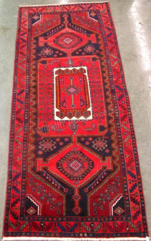 Appraisal: Handmade Oriental Runner Rug Baluch geometric tribal design navy blue