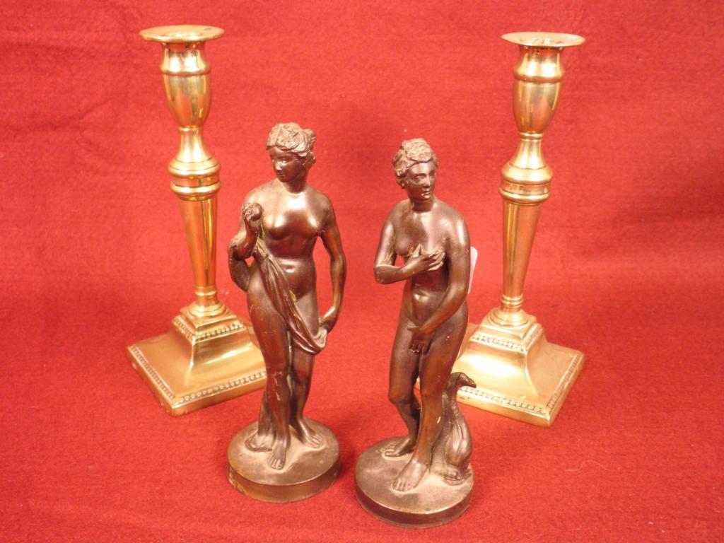 Appraisal: A pair of bronzed spelter figures of nude neo-classical females