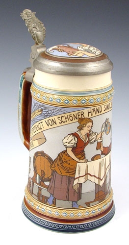 Appraisal: METTLACH STEIN liter etched stein with scene of cavalier in