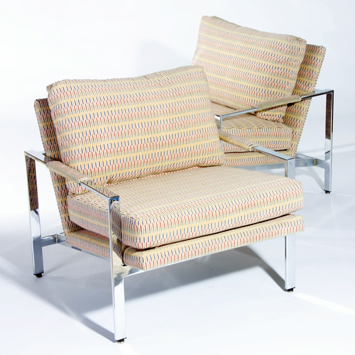 Appraisal: MILO BAUCHMAN THAYER COGGIN Pair of lounge chairs with woven