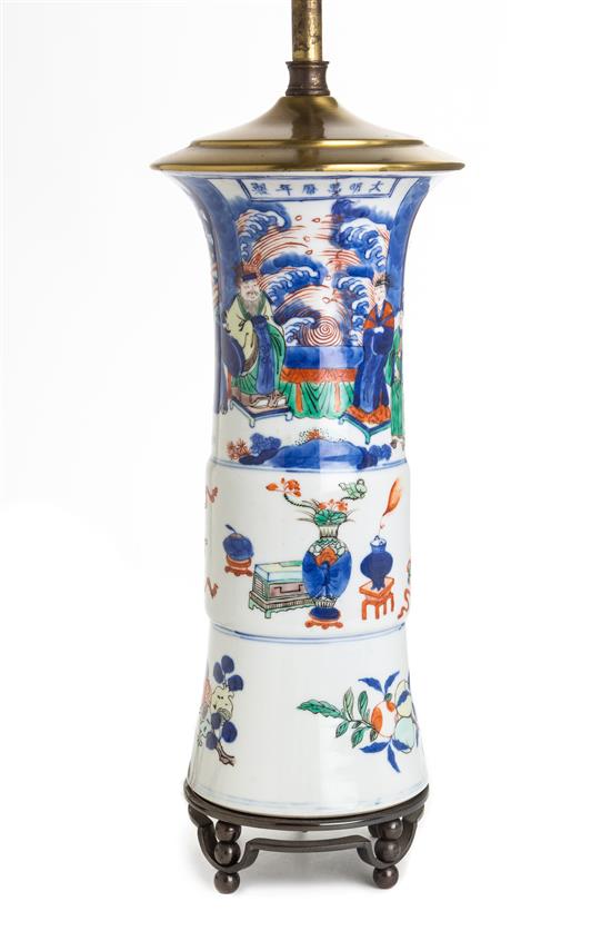 Appraisal: Sale Lot A Wucai Porcelain Beaker Vase qing dynasty painted