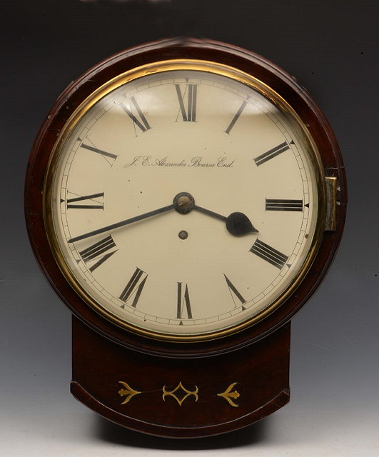 Appraisal: A MAHOGANY DROP DIAL WALL TIMEPIECE the Roman dial signed