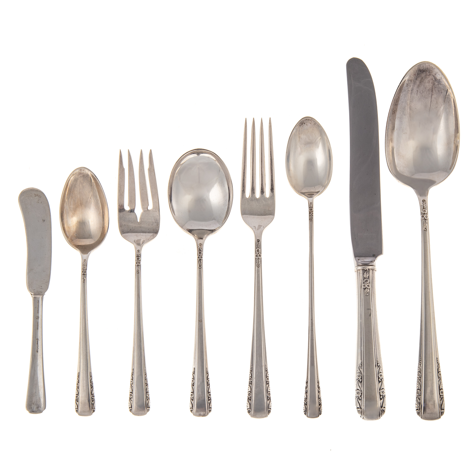 Appraisal: INTERNATIONAL STERLING COURTSHIP FLATWARE SERVICE Including eight dinner knives eight