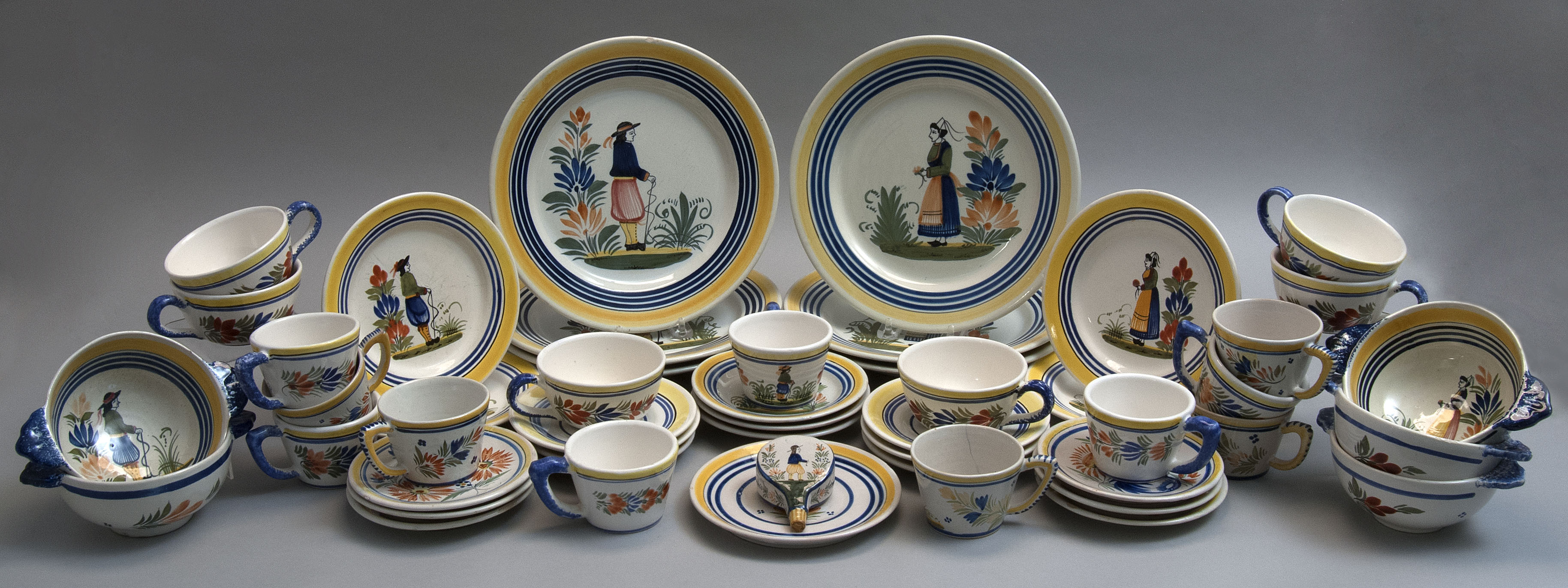 Appraisal: FORTY-NINE PIECES OF ASSORTED QUIMPER POTTERY Consists of six dinner