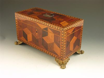 Appraisal: An early th century Tunbridge Ware tea caddy with cube