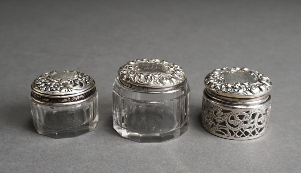 Appraisal: Three Sterling Silver and Glass Dresser Jars