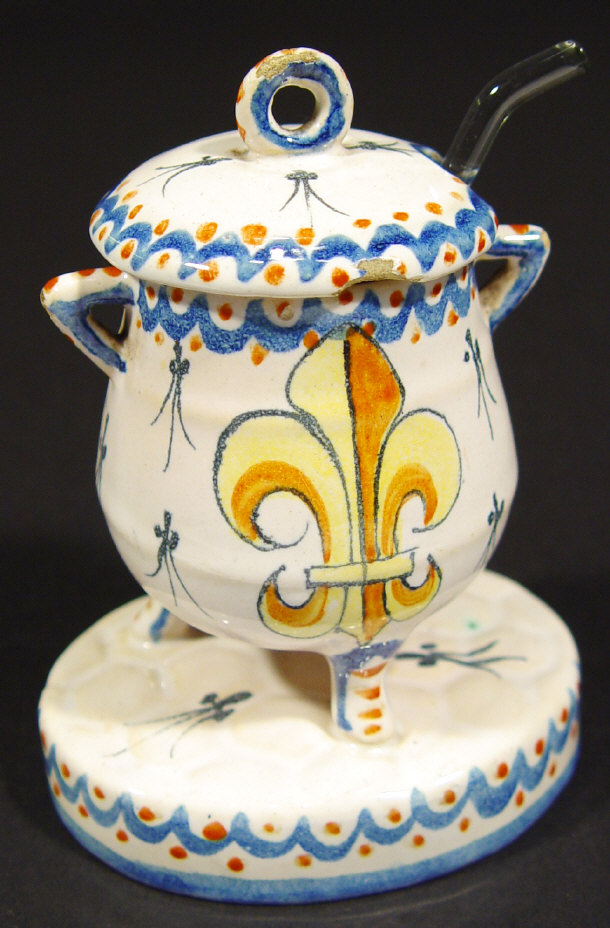 Appraisal: French faience cauldron shaped preserve pot and cover on a