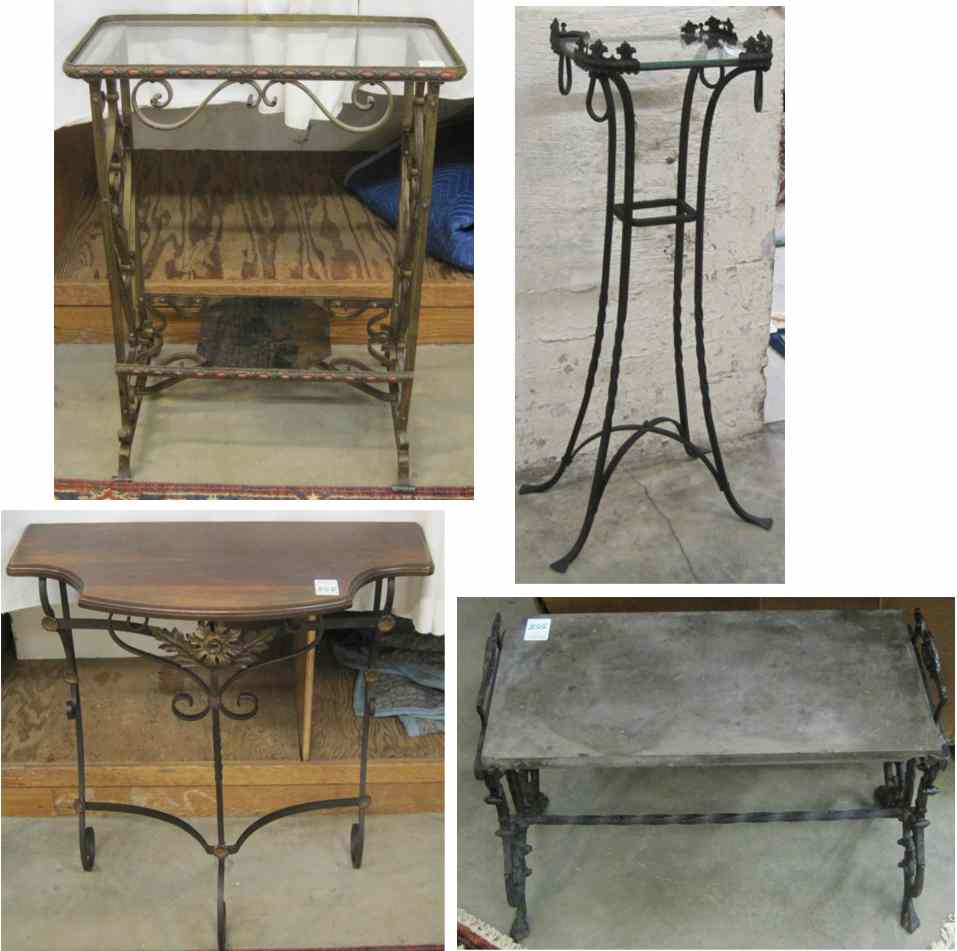 Appraisal: FOUR SMALL ARTICLES OF AMERICAN WROUGHT IRON FURNITURE rectangular side