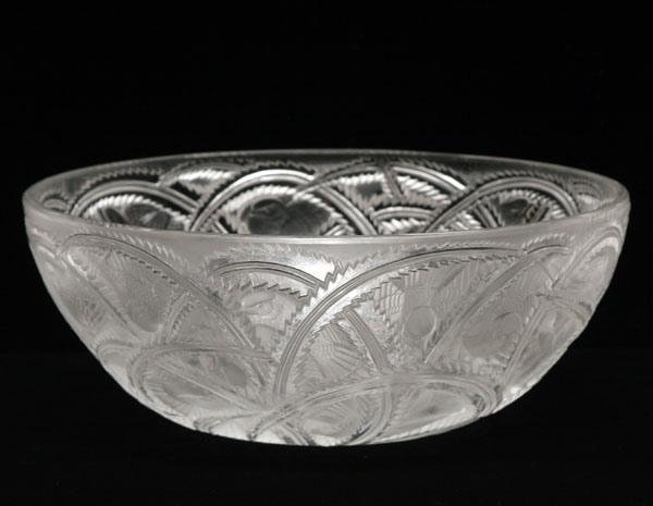 Appraisal: Lalique French Pinsons art glass bowl surface decorated with avian