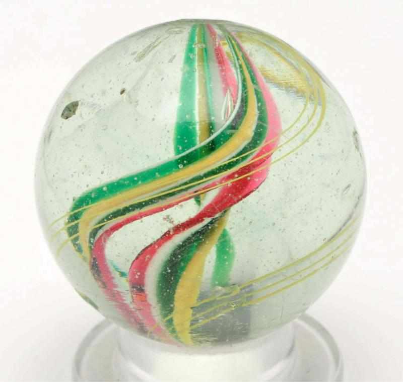 Appraisal: Double Ribbon Swirl Marble Description Both ribbons are green yellow