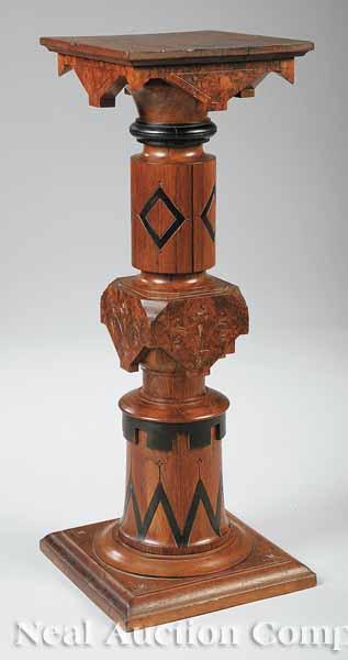 Appraisal: An American Renaissance Walnut Burled and Ebonized Pedestal c the