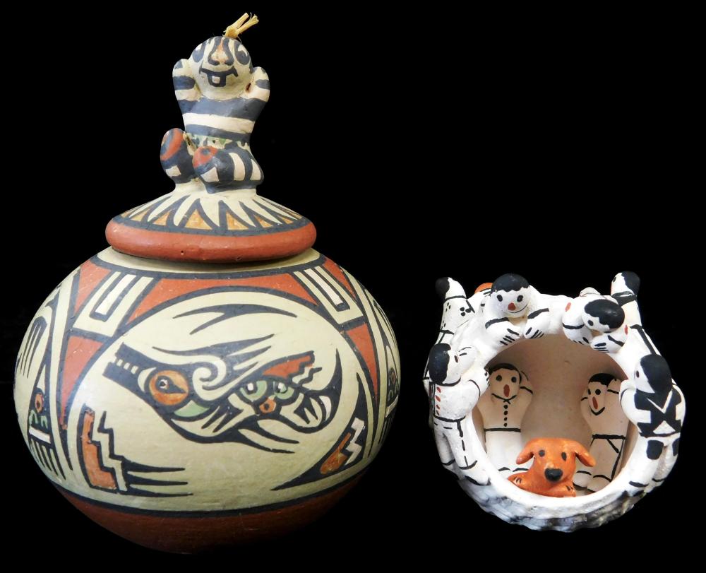 Appraisal: Two signed Native American pieces of pottery small fetish pot