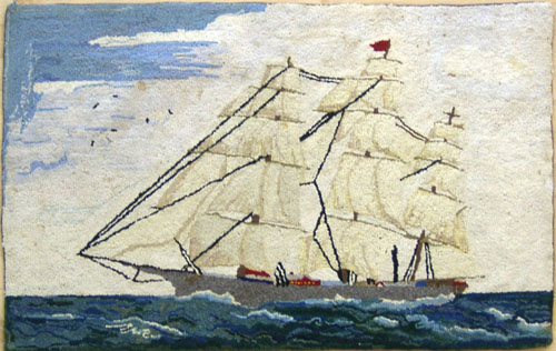 Appraisal: Hooked rug depicting a ship x