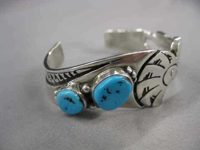 Appraisal: Indian Sterling Turquoise Bracelet Hopi dancer signed A V open