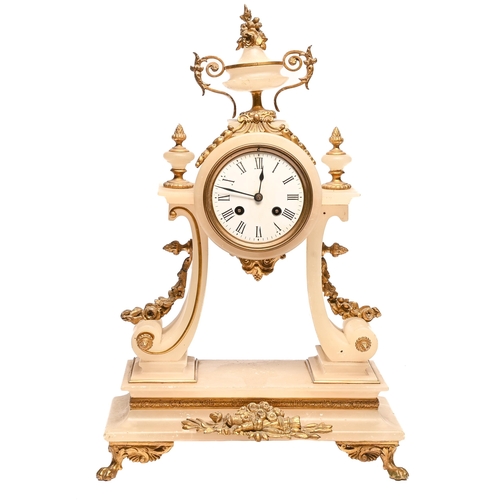 Appraisal: A French gilt lacquered brass mounted alabaster portico clock late