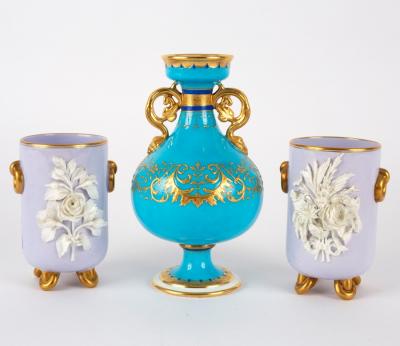 Appraisal: A Minton turquoise ground baluster two-handled vase enriched in gilt