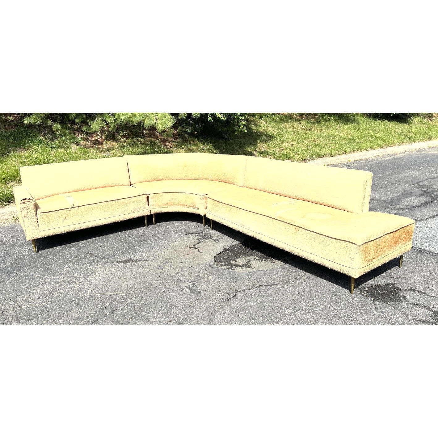 Appraisal: DUNBAR Style Sectional Sofa with Metal Legs Large Modernist Three