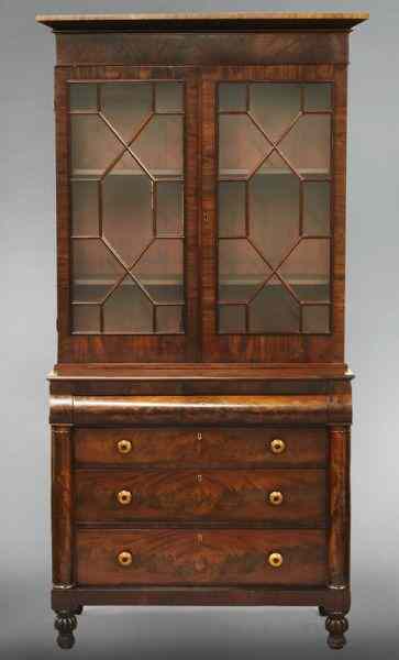 Appraisal: American mahogany secretary bookcaseon chest the top step back bookcase