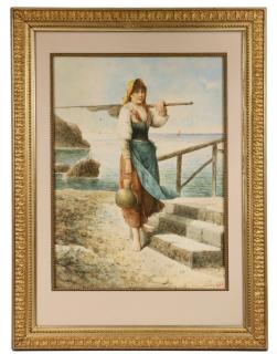 Appraisal: PIETRO LARI TH C ITALY The Water Girl watercolor on