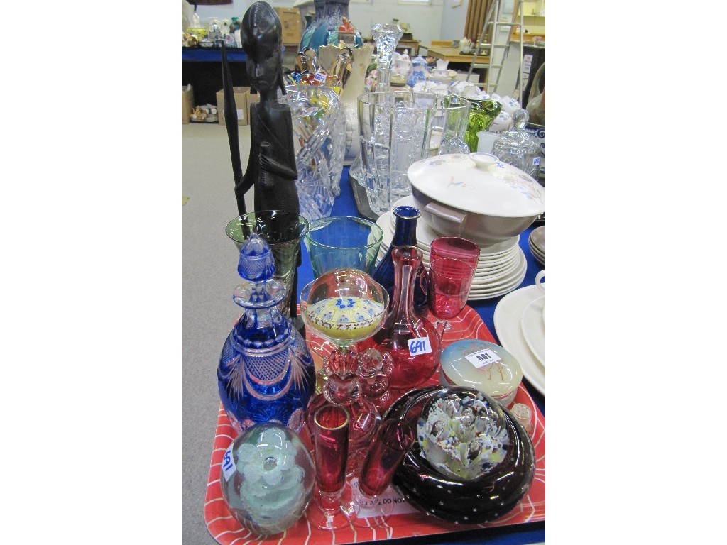 Appraisal: Tray lot of glassware - Bohemian cut and flashed cranberry