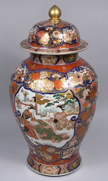 Appraisal: th Century Japanese Imari large covered temple urn h x