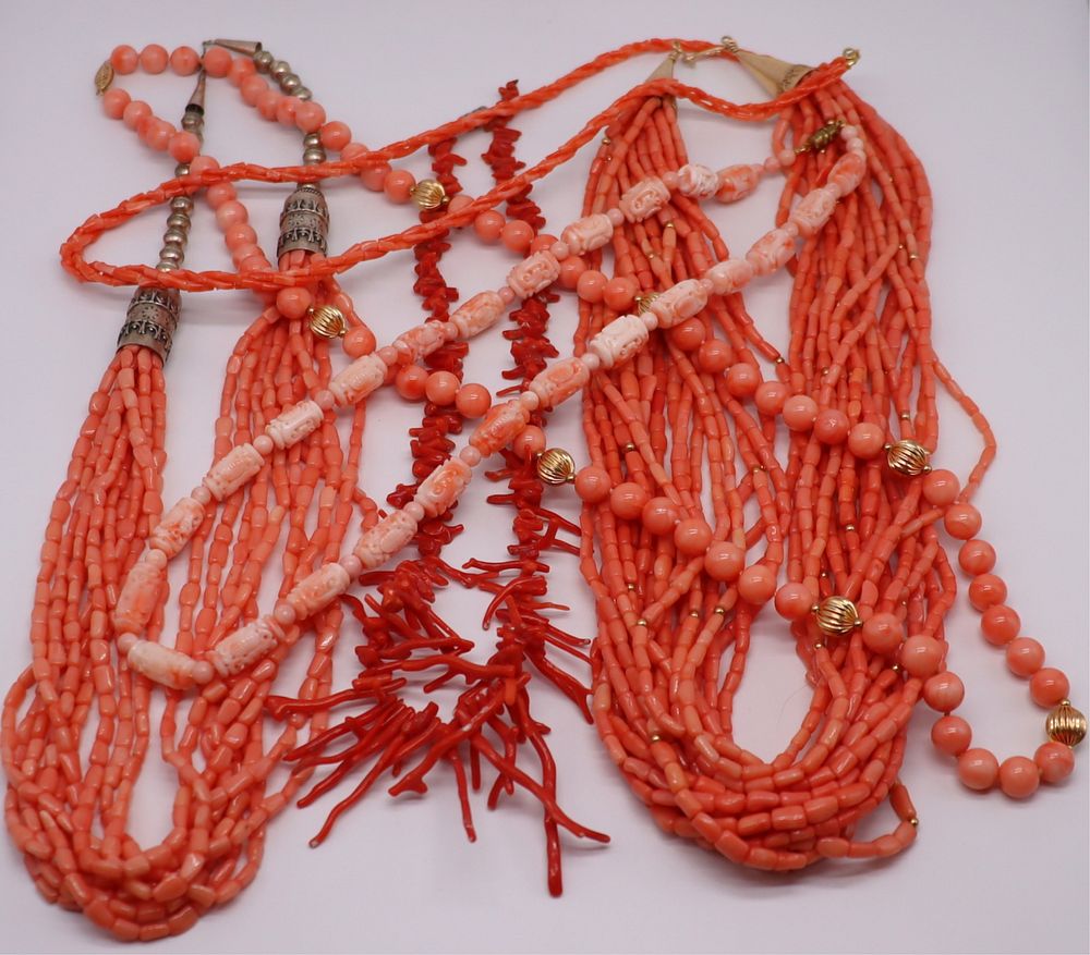 Appraisal: JEWELRY Assorted Coral Beaded Necklaces Includes a multi-strand coral beaded