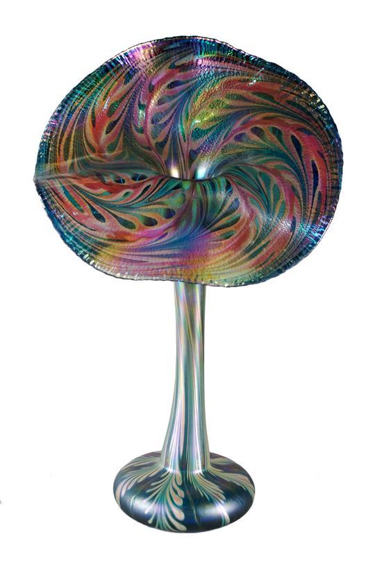 Appraisal: Jack-in-the-Pulpit Glass Vase Charles Lotton in iridescent glass with pulled