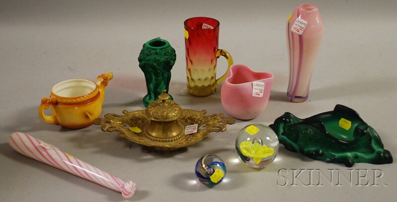 Appraisal: Ten Assorted Metal Art Glass and Ceramic Items including a