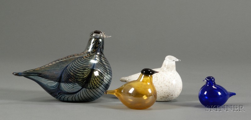 Appraisal: Four Nuutaj rvi Bird Figures Glass Wartsil Finland th century