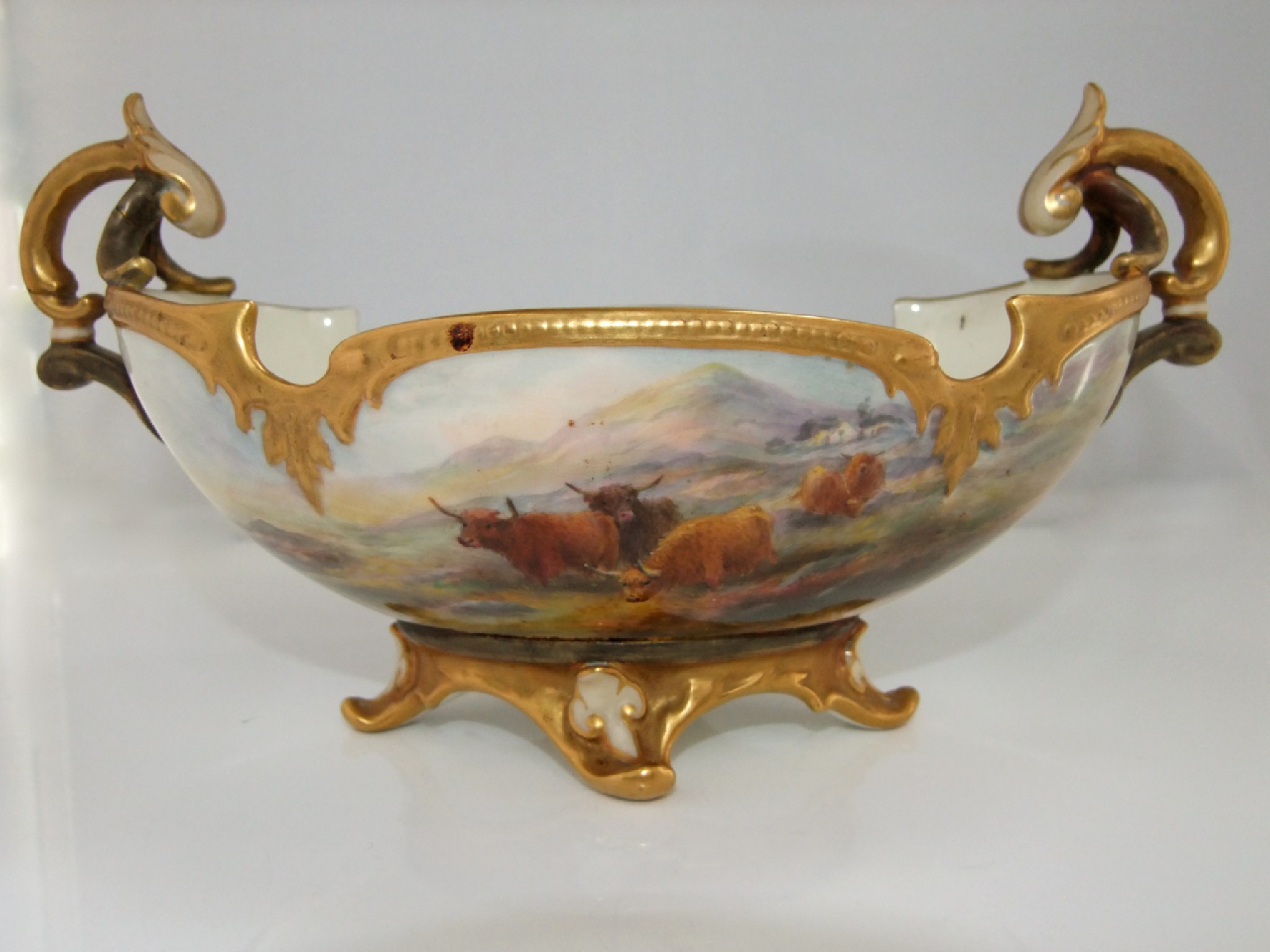 Appraisal: A Royal Worcester two handled vase of oval form painted