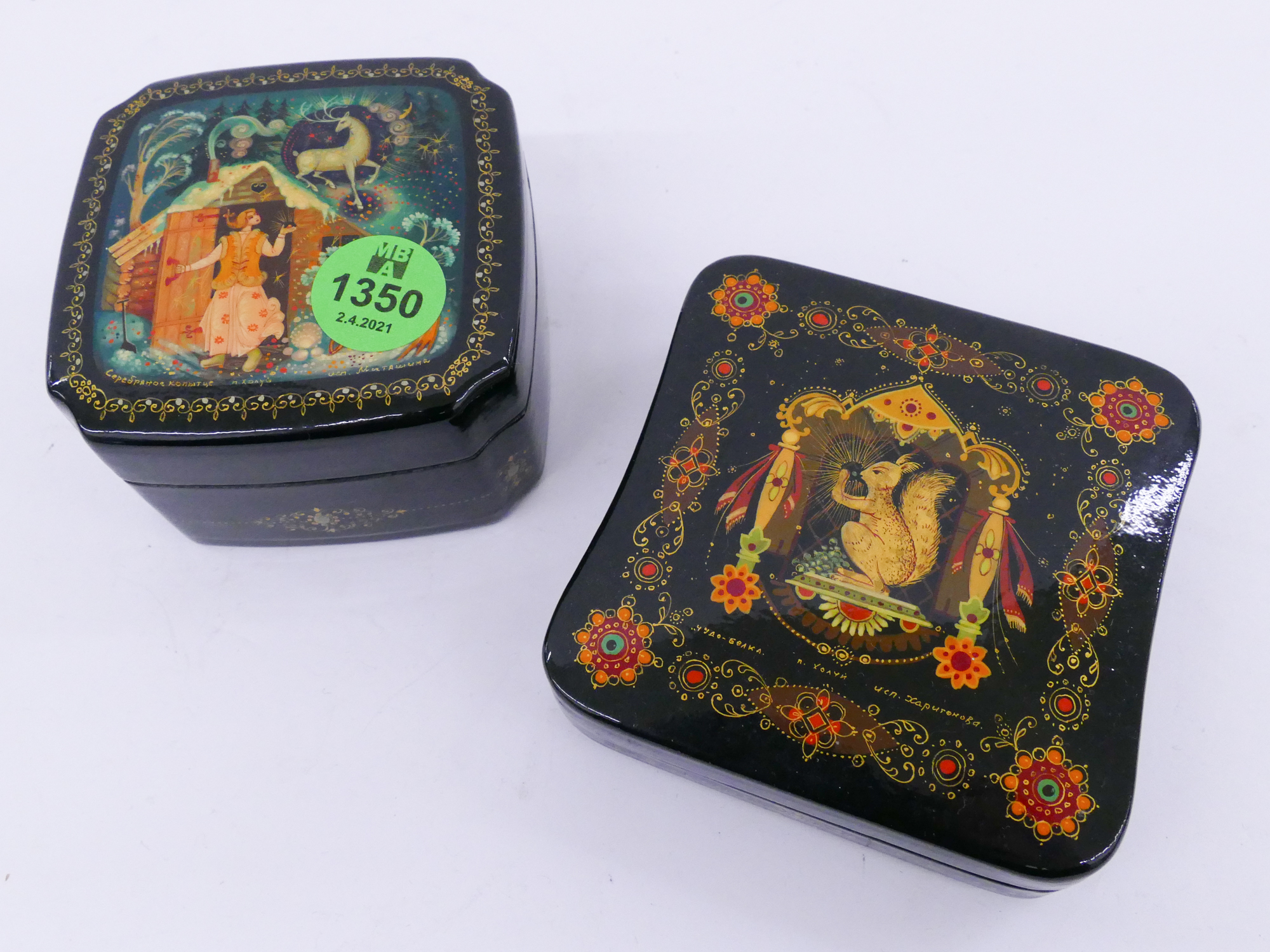 Appraisal: pc Russian Lacquered Square Fairy Tale Boxes- ''