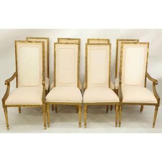 Appraisal: Set of Eight Italian Neoclassical Style Gilt Carved and Upholstered