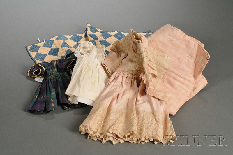 Appraisal: Small Lot of Doll Items early th century pink sateen