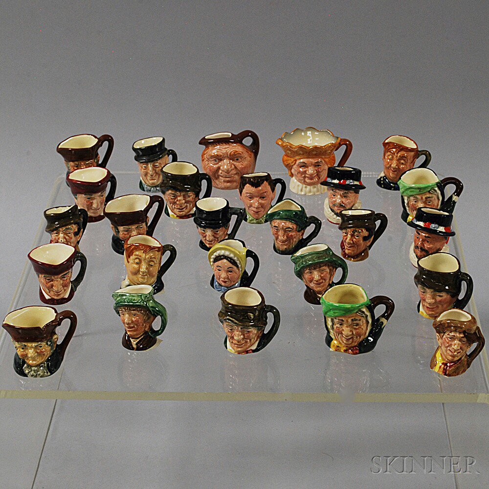 Appraisal: Twenty-six Miniature Doulton Character Jugs ht to in Estimate -