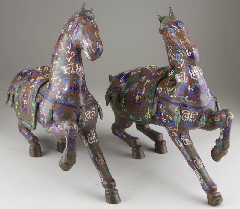 Appraisal: Pair of Asian Cloisonne Horses red enamel base with dragons