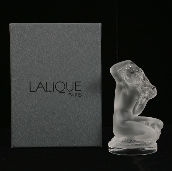 Appraisal: Lalique Floreal frosted glass seated nude female figure Engraved Lalique