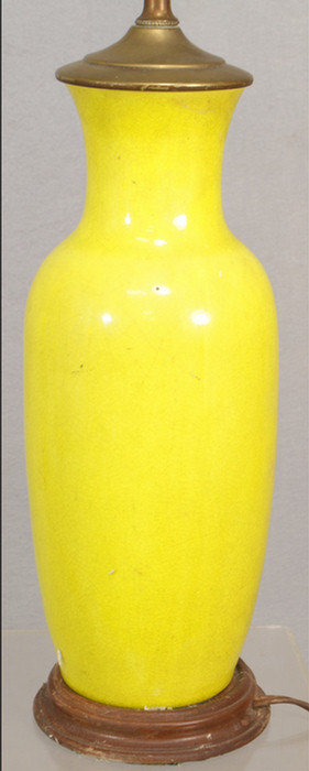 Appraisal: Japanese monochrome yellow vase h mounted as lamp c Estimate