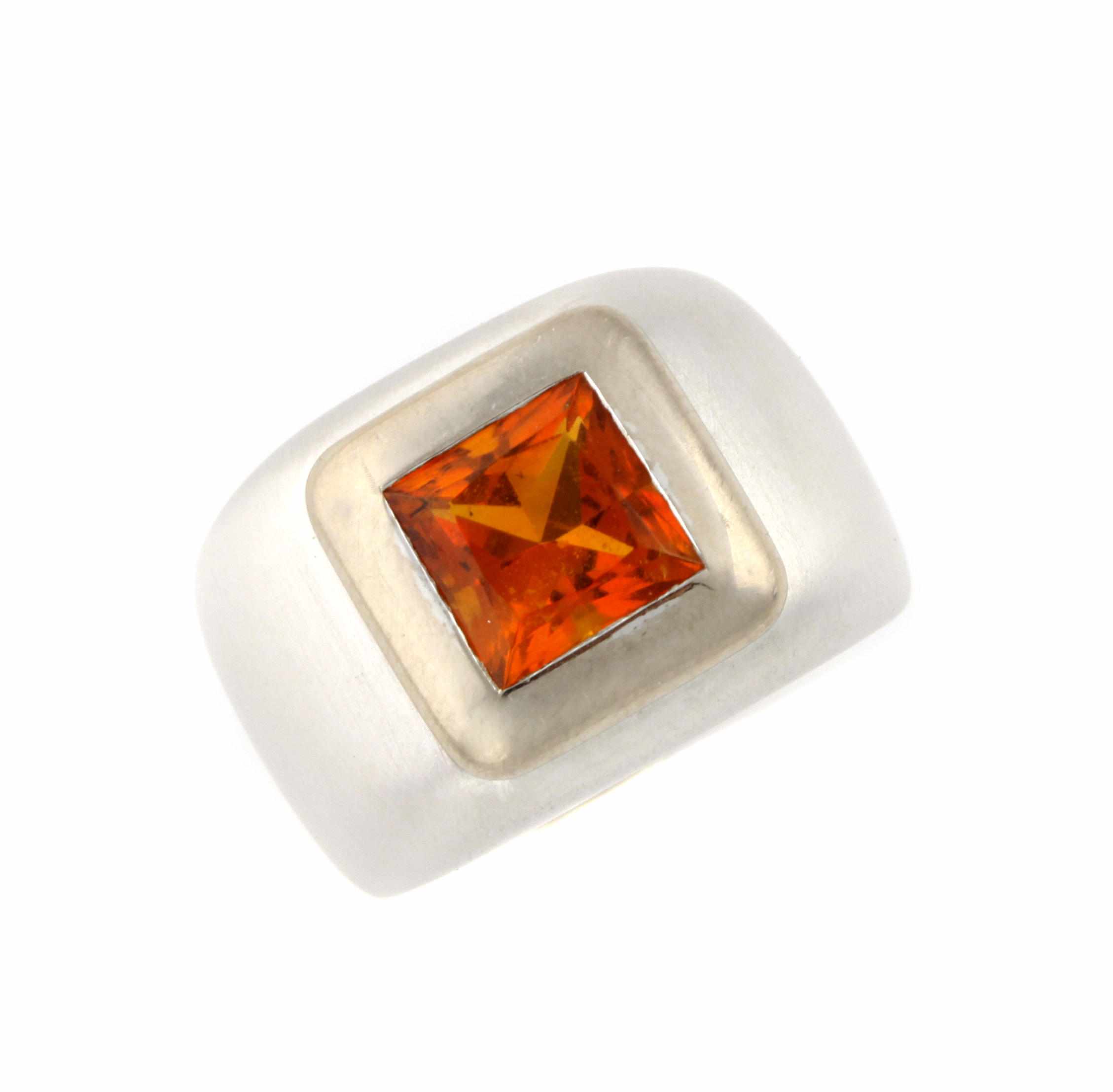 Appraisal: A citrine and k white gold ring centering a square-cut