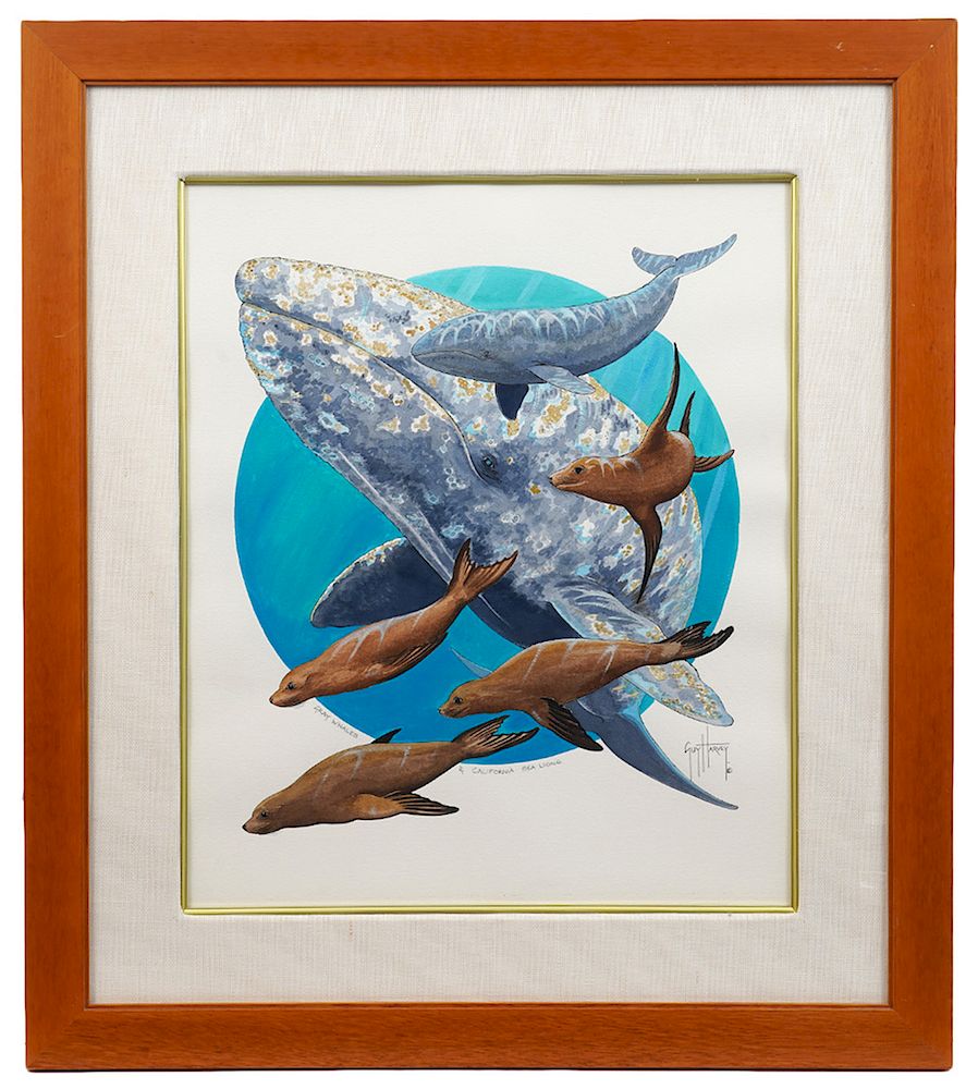 Appraisal: Original Guy Harvey Whales Sea Lions Watercolor Guy Harvey -