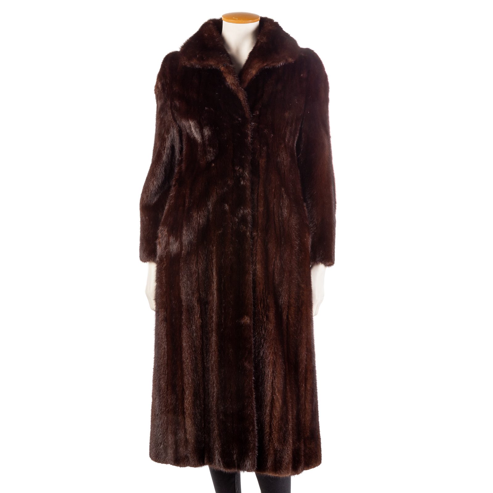 Appraisal: WOODWARD LOTHROP BROWN MINK FULL-LENGTH COAT Russet brown color embroidered