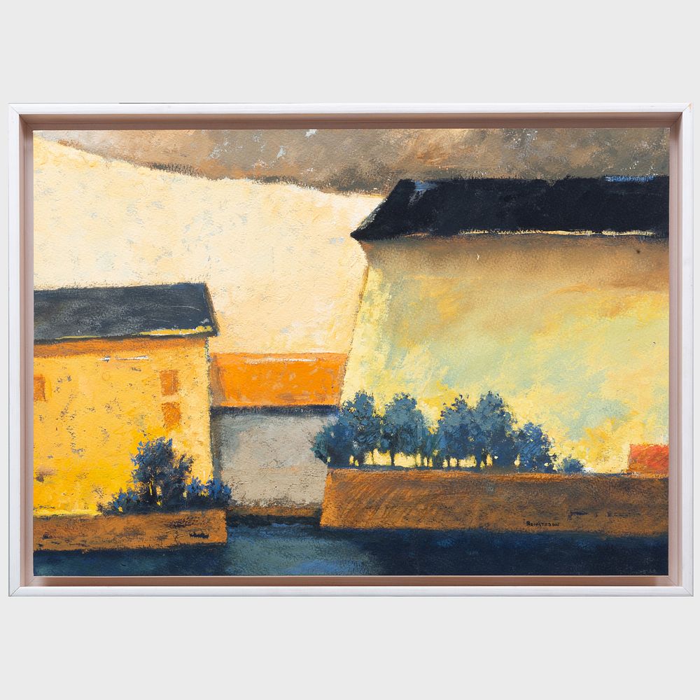 Appraisal: Bertil Bengtsson Two Houses Oil on paper mounted on foamcore