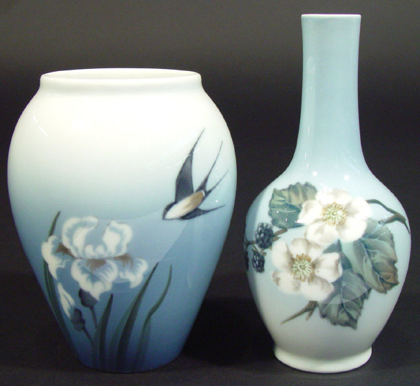 Appraisal: Two Royal Copenhagen china vases each hand painted with flowers