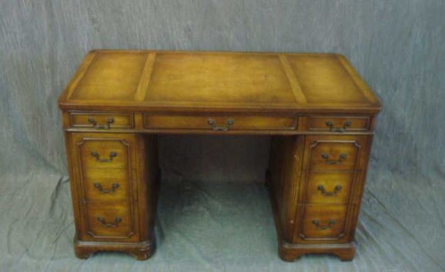 Appraisal: Leathertop double bank desk Dimensions x x high Estimate -