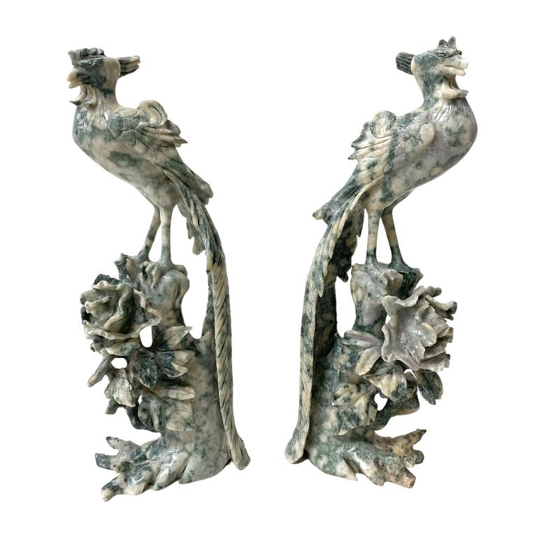 Appraisal: Pair of Chinese Hard Stone Exotic Birds Pair of Chinese