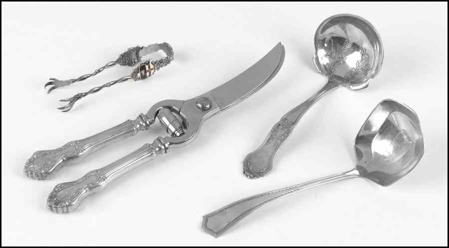 Appraisal: PAIR OF STERLING SILVER HANDLED POULTRY SHEARS Together with two