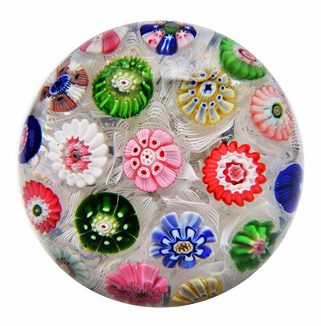 Appraisal: A SMALL ANTIQUE CLICHY GLASS PAPERWEIGHT with multi coloured floral