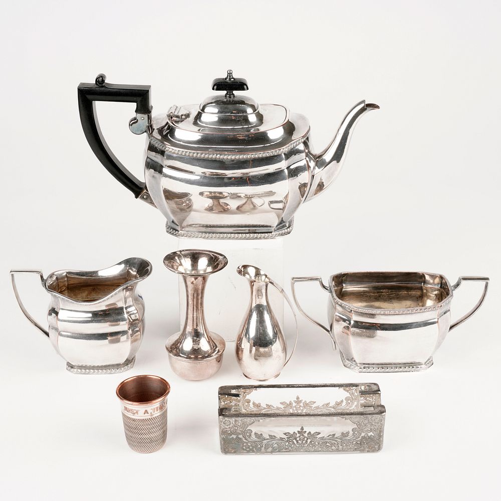 Appraisal: Grp Silver Plated Wares - Tea Set - Bud Vase