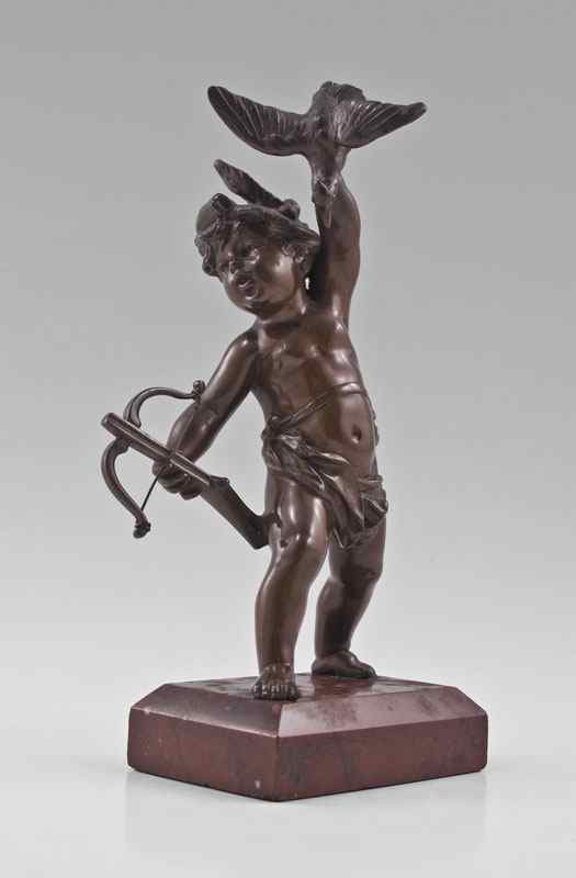 Appraisal: TH C BRONZE CHERUB HUNTING BIRDS WITH HIS BOW AND